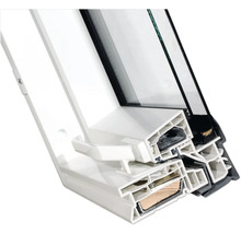 Secțiune transversală a unei ferestre din plastic cu sticlă