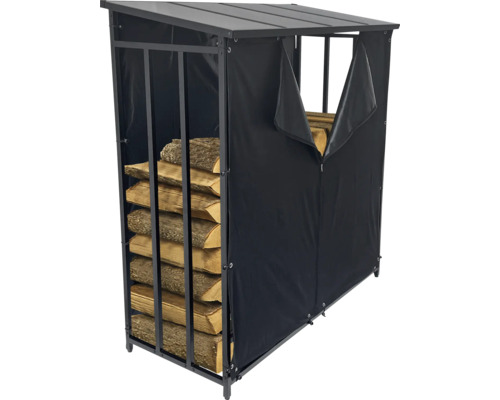 Suport pentru lemne de foc cu husă și lemne de foc stivuite