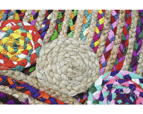 Prim-plan cu covoare împletite din material textil și iută