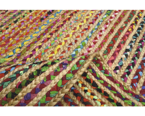 Detaliu cu covor împletit cu fâșii multicolore de material textil