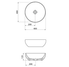 Desen tehnic al unei chiuvete rotunde de blat cu dimensiuni