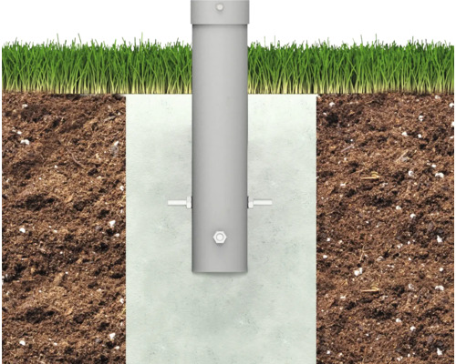 Ancoră stâlp betonată în pământ cu iarbă