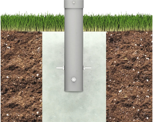 Ancoră stâlp betonată în pământ cu gazon