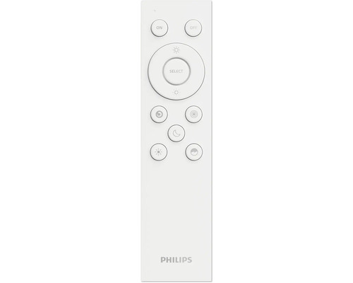 Telecomandă Philips cu diverse butoane pentru controlul setărilor de iluminare