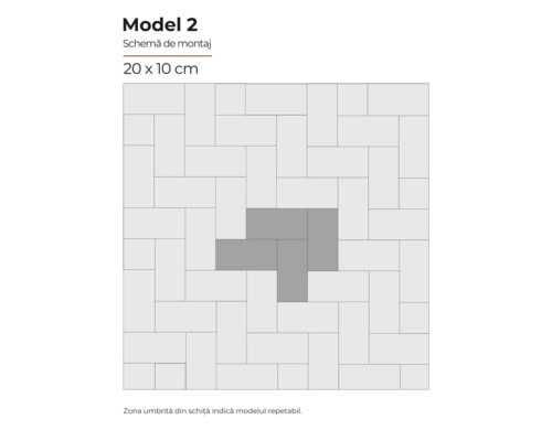 Schema de montaj model 2 pentru plăci de 20 pe 10 centimetri