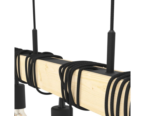 Lampa suspendată cu grindă de lemn și cablu textil
