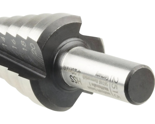 Burghiu treptat din oțel cu indicații de dimensiune