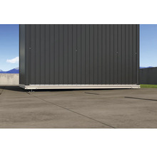Cabină de grădină metalică cu cadru din aluminiu pe podea de beton