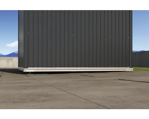 Cabină de grădină metalică cu cadru din aluminiu pe podea de beton