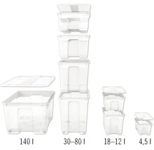 Cutii de depozitare de diferite dimensiuni, de la 4,5 litri până la 140 litri