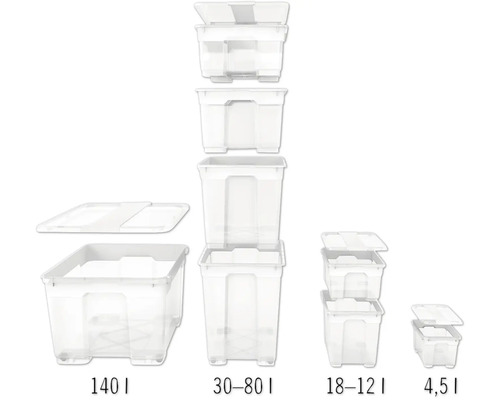 Cutii de depozitare de diferite dimensiuni, de la 4,5 litri până la 140 litri