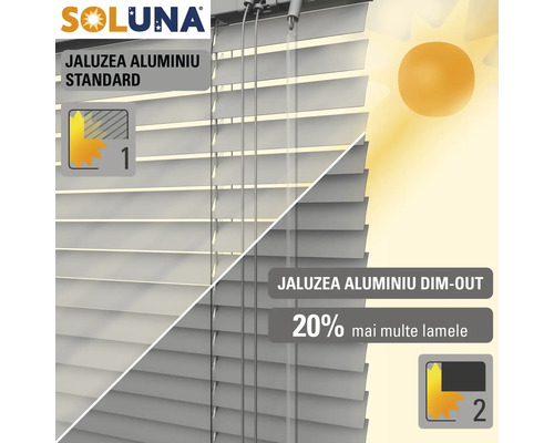Comparație între jaluzelele standard din aluminiu Soluna și cele opace.