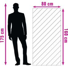 Indicații de dimensiuni: panou 80 x 160 centimetri, persoană 175 centimetri înălțime