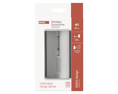 Sonerie fără fir Emos P5763R max. 120m 85dB, fără buton, alimentare cu baterii Repetor sonerie fără fir Emos în ambalaj