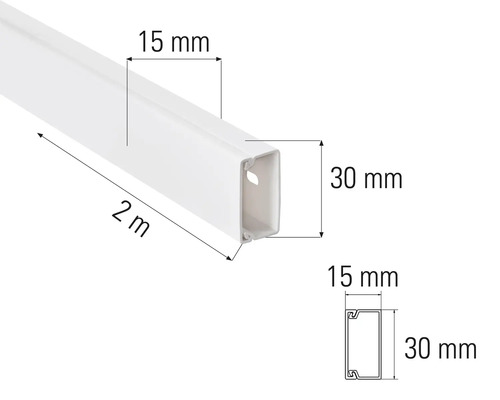 Canal de cablu, lungime 2 metri, lățime 15 mm și înălțime 30 mm