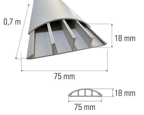 Canal de cablu cu dimensiunile de 0,7 metri lungime, 75 milimetri lățime și 18 milimetri înălțime.