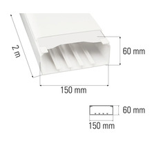 Imagine a unei canale de cablu cu dimensiunile de 2 metri lungime, 150 milimetri lățime și 60 milimetri înălțime.