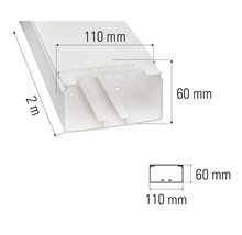 Canal de instalații din plastic, lungime 2 metri, lățime 110 milimetri și înălțime 60 milimetri