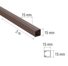Șină tubulară pătrată lungă de doi metri cu o lungime laterală de 15 milimetri.