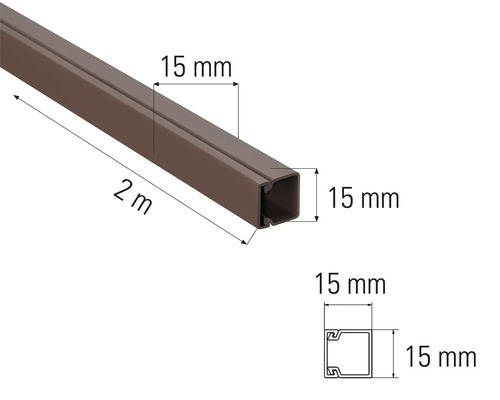 Șină tubulară pătrată lungă de doi metri cu o lungime laterală de 15 milimetri.