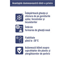 Avantajele dumneavoastră dintr-o privire: Îndepărtează gheața și chiciura de pe garniturile ușilor, ferestrelor și încuietorilor, întârzie formarea de gheață nouă, fiabilitate până la minus 20 grade Celsius, acționează blând asupra suprafețelor din...