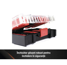 Cutie de scule deschisă cu capac transparent