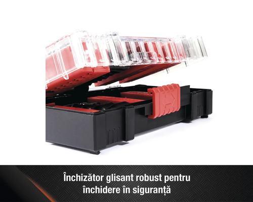 Cutie de scule deschisă cu capac transparent