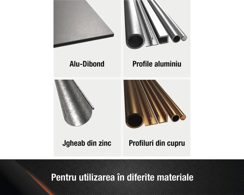 Prezentare generală a plăcii alu-dibond, profilelor de aluminiu, jgheabului de zinc și profilelor de cupru