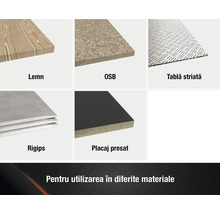 Prezentare de diverse materiale: lemn, placă OSB, tablă striată, gips-carton și placaj presat