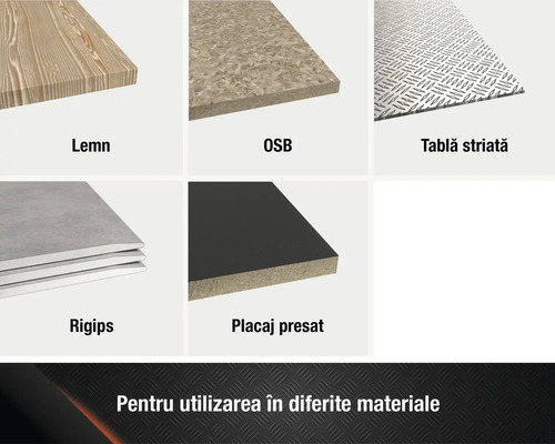 Prezentare de diverse materiale: lemn, placă OSB, tablă striată, gips-carton și placaj presat