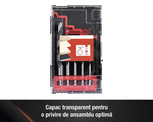 Set burghie pentru lemn Pattfield cu diferite dimensiuni în ambalaj transparent