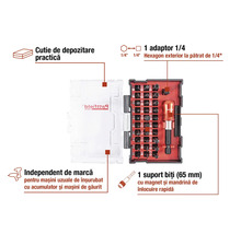Set de biți cu cutie de depozitare, adaptor și suport pentru biți