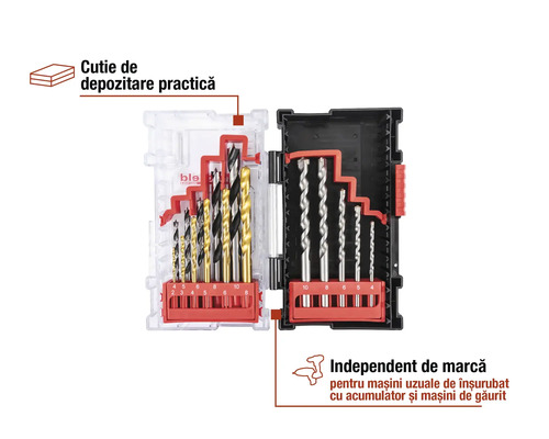 Set de burghie în cutie de depozitare pentru mașini de înșurubat și găurit