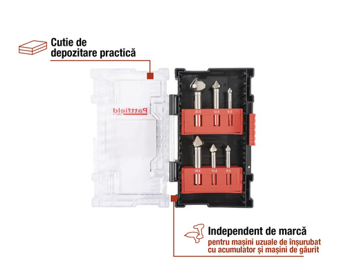 Set de burghie cu șase burghie pentru sticlă în cutie de depozitare