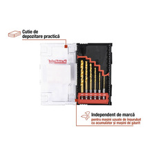 Set de burghie de diferite dimensiuni în cutie de depozitare