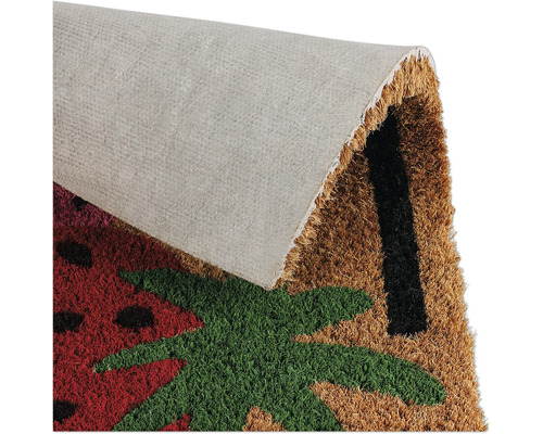 Covoraș de intrare din fibră de cocos cu motiv căpșună și palmier