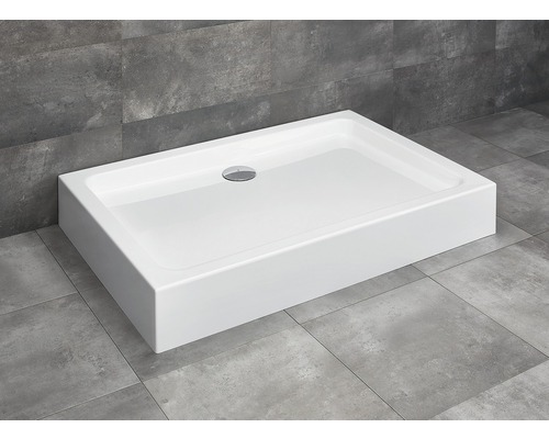 Cădiță de duș rectangulară din acril sanitar cu set de scurgere