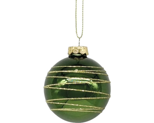 Glob de Crăciun verde cu dungi aurii și agățătoare