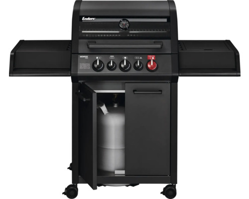 Grătar pe gaz Enders Monroe Pro cu ușa deschisă și butelie de gaz