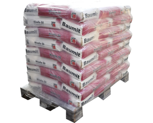 Palet cu mai mulți saci de mortar de egalizare Baumit Nivello 50