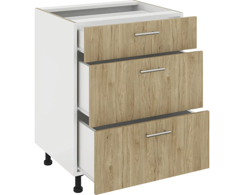 Corp inferior de bucătărie cu trei sertare cu design de lemn