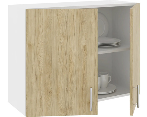 Dulap suspendat cu ușă din lemn și rafturi pentru vase