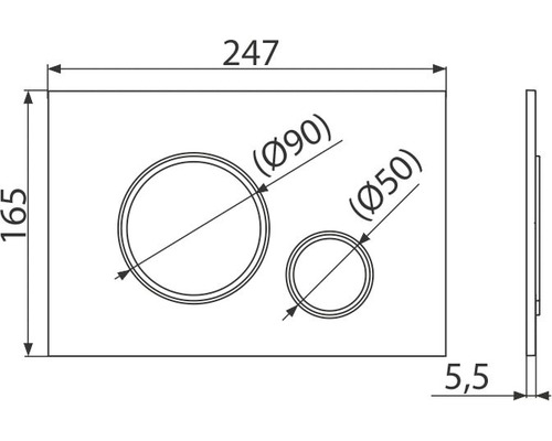Desen tehnic cu placa de acționare și dimensiuni