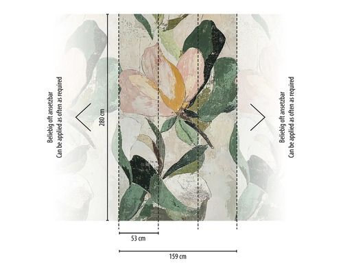 Tapet fotogravură cu model floral și indicații de dimensiuni