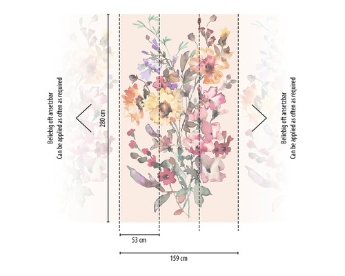 Fototapet cu model floral și indicații de dimensiuni