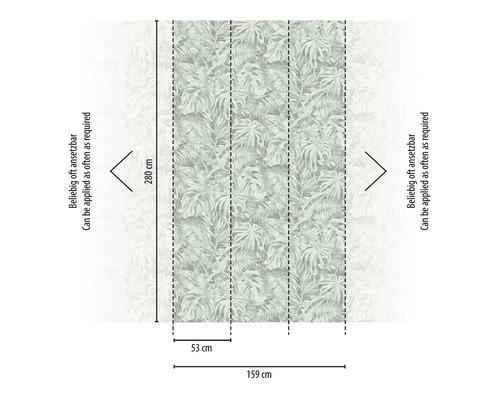 Tapet cu model de frunze tropicale și dimensiuni