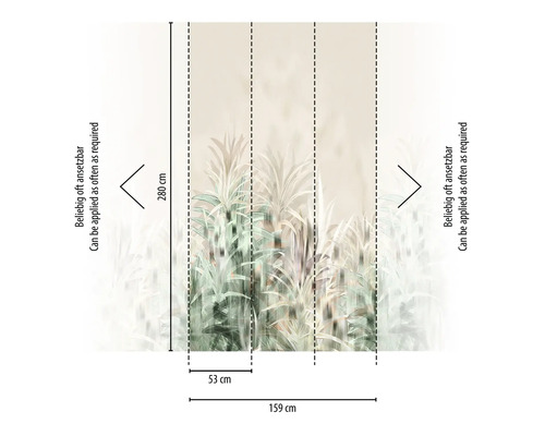 Tapetă foto cu model vegetal și indicații de dimensiuni