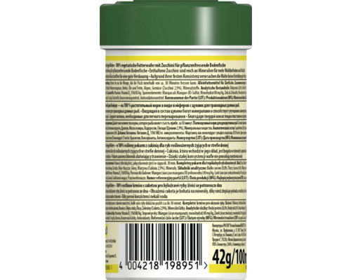 Ambalaj de hrană vegetariană pentru pești cu dovlecei