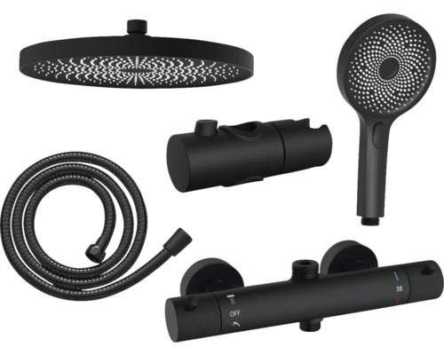 Set de duș cu duș fix, duș de mână, furtun de duș și termostat