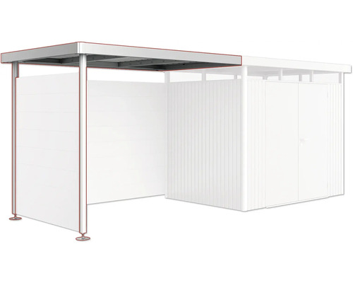 Cabină de fumat acoperită cu cadru metalic și paravane de confidențialitate